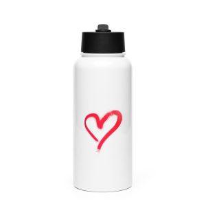 White stainless steel water bottle with a straw lid - Spray Paint Heart 2026 Collection